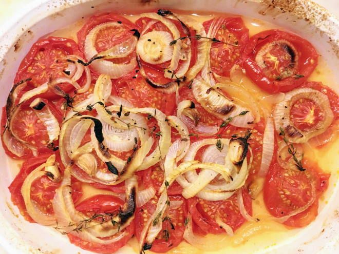 közlenmiş domates ve soğan